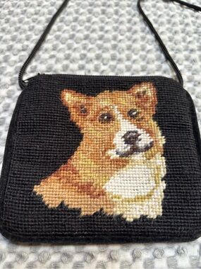 Needlepoint Corgi Crossbody Bag in Black